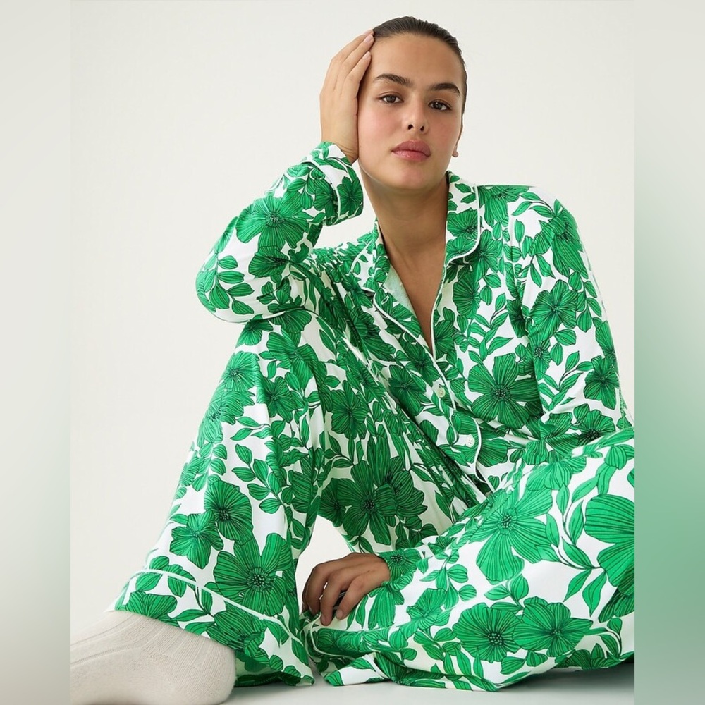 J.Crew Eco Dreamiest Long-sleeve Pajama Set in Greenhouse floral print Large EUC